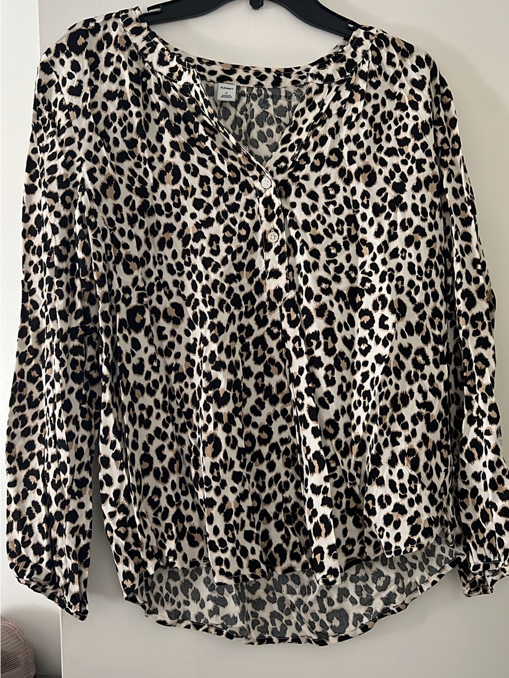 Old Navy Leopard Print Button-Front Blouse - Black, Brown, Cream